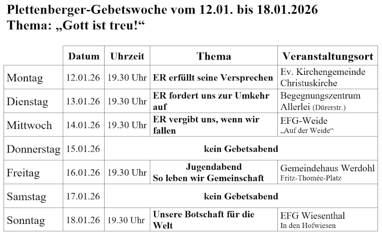 Plettenberger Gebetswoche 2026